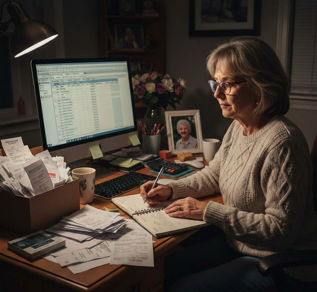 Person managing financial documents and planning